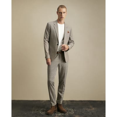 Grey Skinny Fit Check Suit Trousers