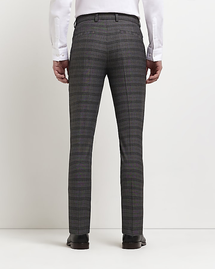 Grey skinny fit check suit trousers