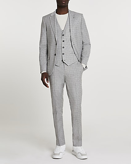 Grey skinny fit check suit waistcoat
