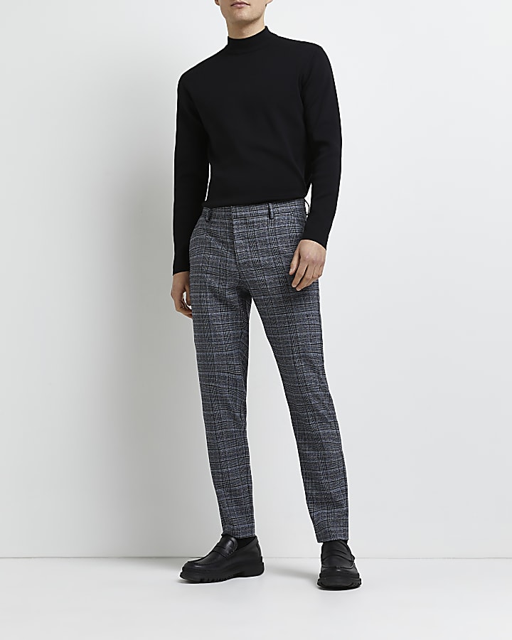 Grey skinny fit check trousers