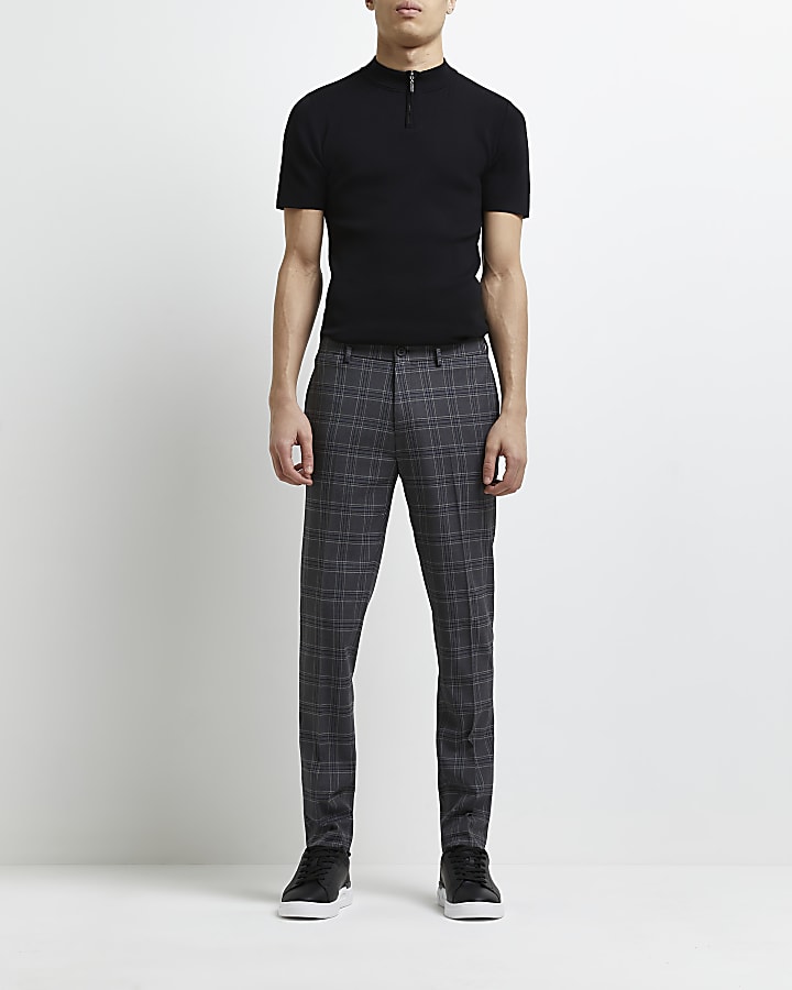Grey skinny fit check trousers