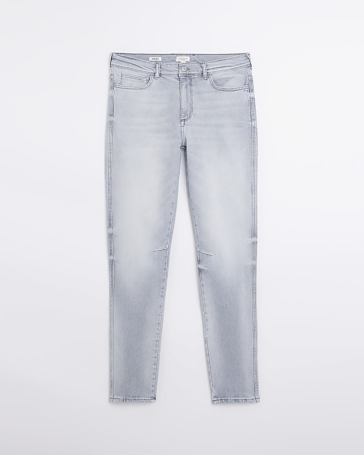 Grey skinny fit faded stacked jeans