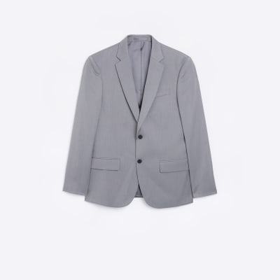 Grey skinny fit herringbone suit jacket