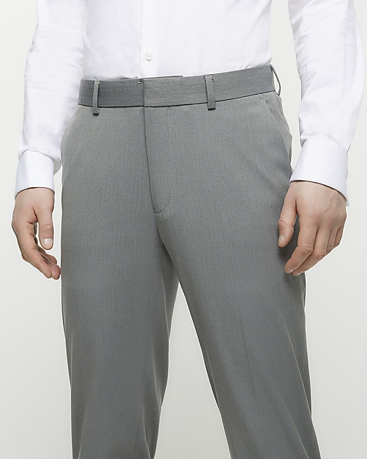 Grey skinny fit herringbone suit trousers