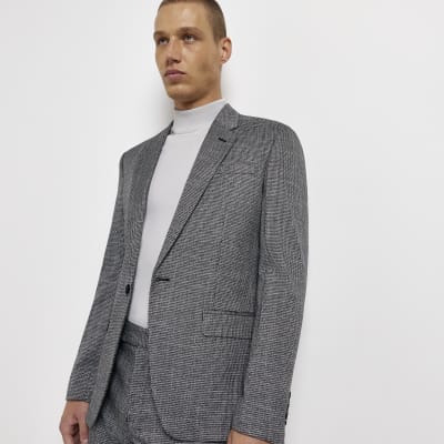 Grey Skinny fit HoundsTooth suit jacket | River Island
