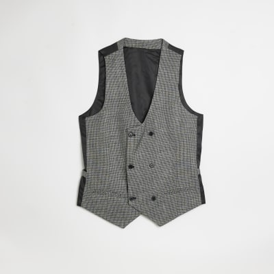 Grey Skinny fit Houndstooth Waistcoat River Island