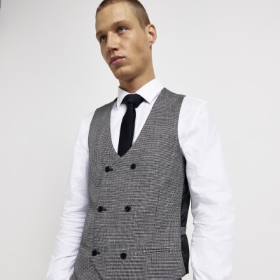 Grey Skinny fit Houndstooth Waistcoat River Island