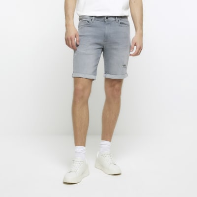 Grey skinny fit ripped denim shorts River Island