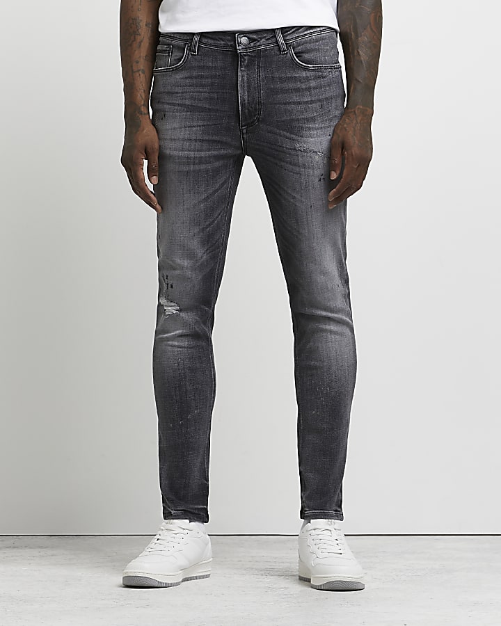 Grey skinny fit ripped jeans