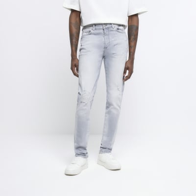 Grey skinny fit stacked ripped jeans | River Island