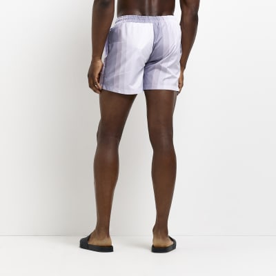 Grey skinny fit striped swim shorts