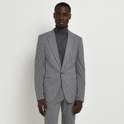 Grey Skinny fit textured suit jacket | River Island