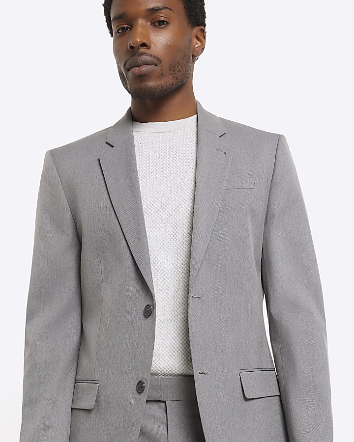 Grey skinny fit twill suit jacket
