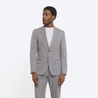 Grey skinny fit twill suit jacket | River Island