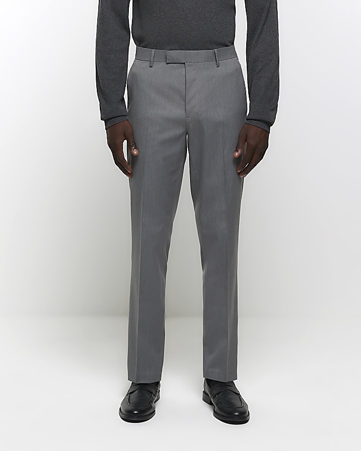 Grey skinny fit twill suit trousers