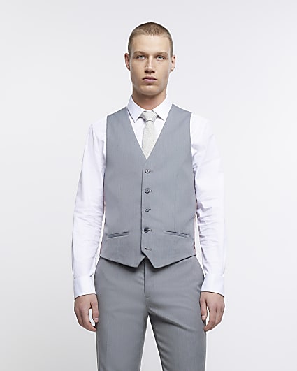 Grey skinny fit twill waistcoat