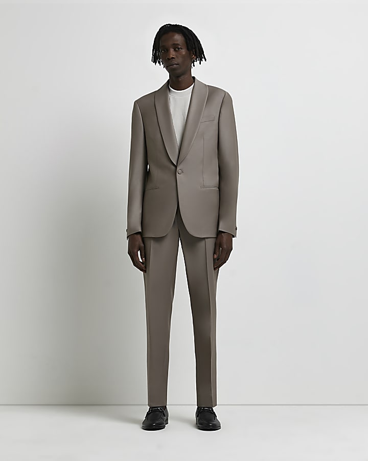Grey Skinny fit Wool suit jacket