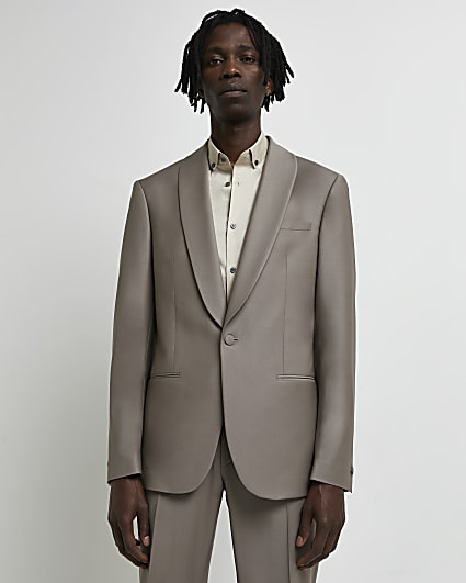 Grey Skinny fit Wool suit jacket