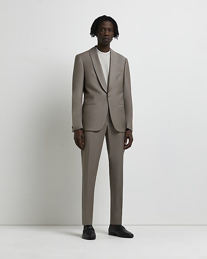 Grey Skinny fit Wool suit Trousers