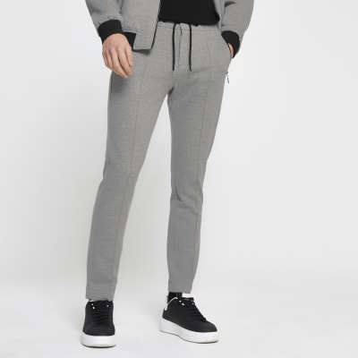 Grey skinny fit zip joggers | River Island