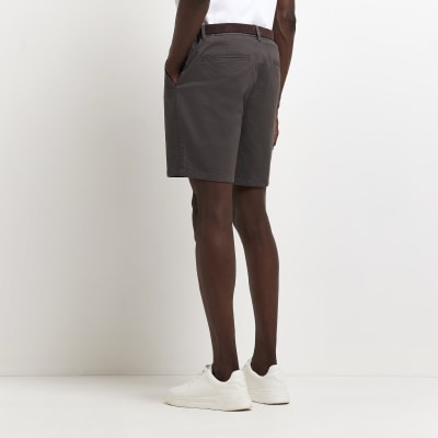 Grey Slim fit Belted Chino Shorts River Island