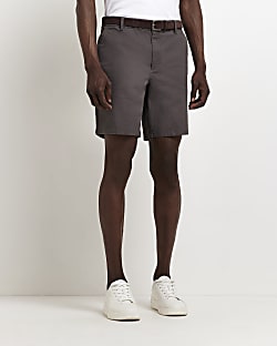 Grey Slim fit Belted Chino Shorts