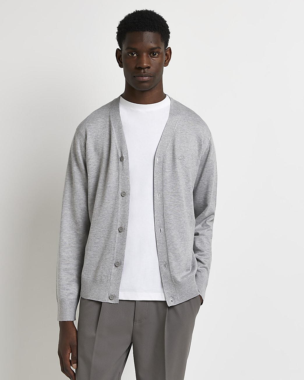 Grey slim fit button down essential cardigan