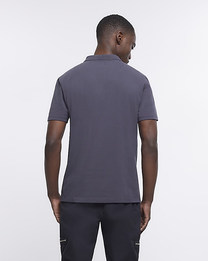 Grey slim fit buttoned polo shirt