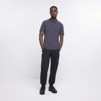 Grey slim fit buttoned polo shirt River Island