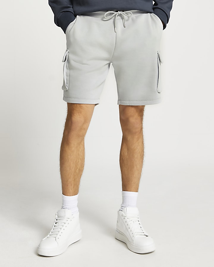 Grey slim fit cargo shorts