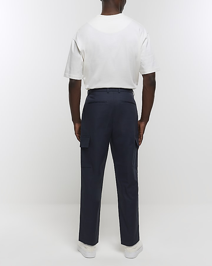 Grey slim fit cargo smart trousers