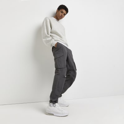 Grey slim fit casual cargo trousers