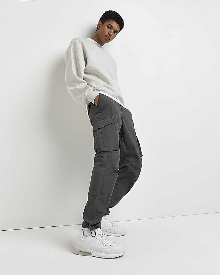 Grey slim fit casual cargo trousers