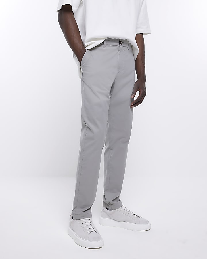 Grey slim fit casual chino trousers