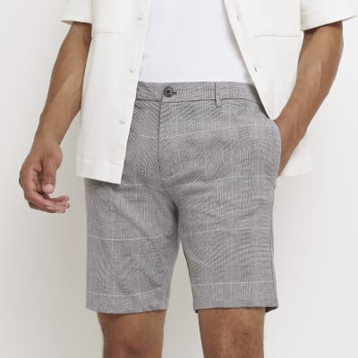 River Island Checked Chino Shorts In Gray