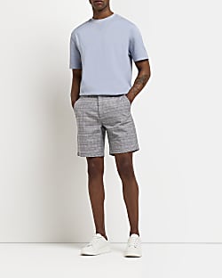 Grey Slim fit check Chino Shorts