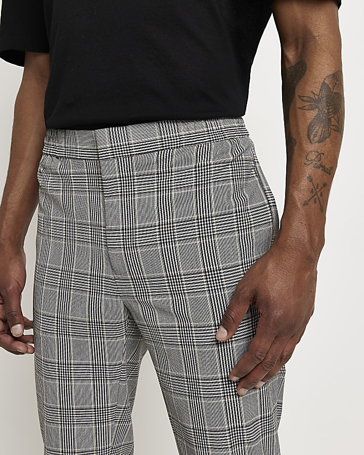 Grey slim fit check jogger trousers