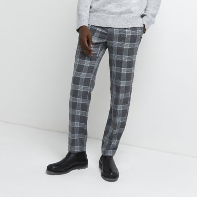 mens grey check joggers