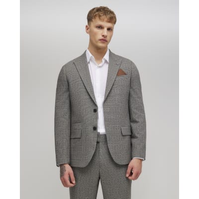 Grey Slim Fit Check Suit Jacket