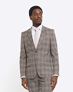 Grey slim fit check suit jacket