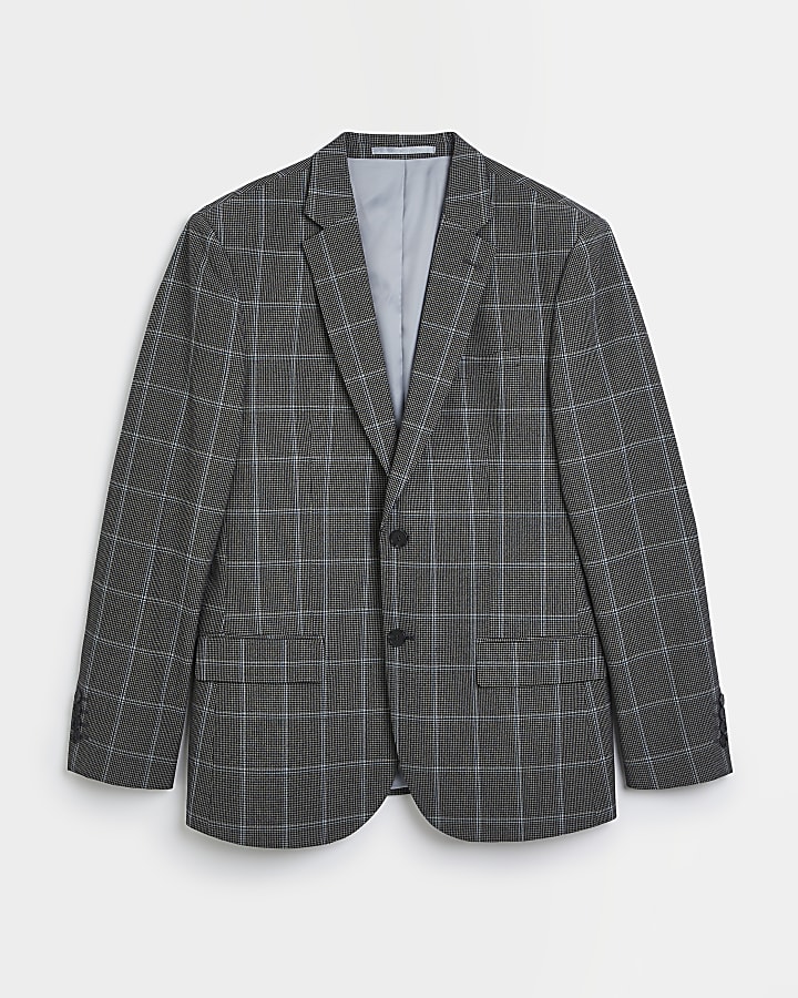 Grey Slim fit Check Suit jacket