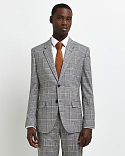 Grey slim fit check suit jacket