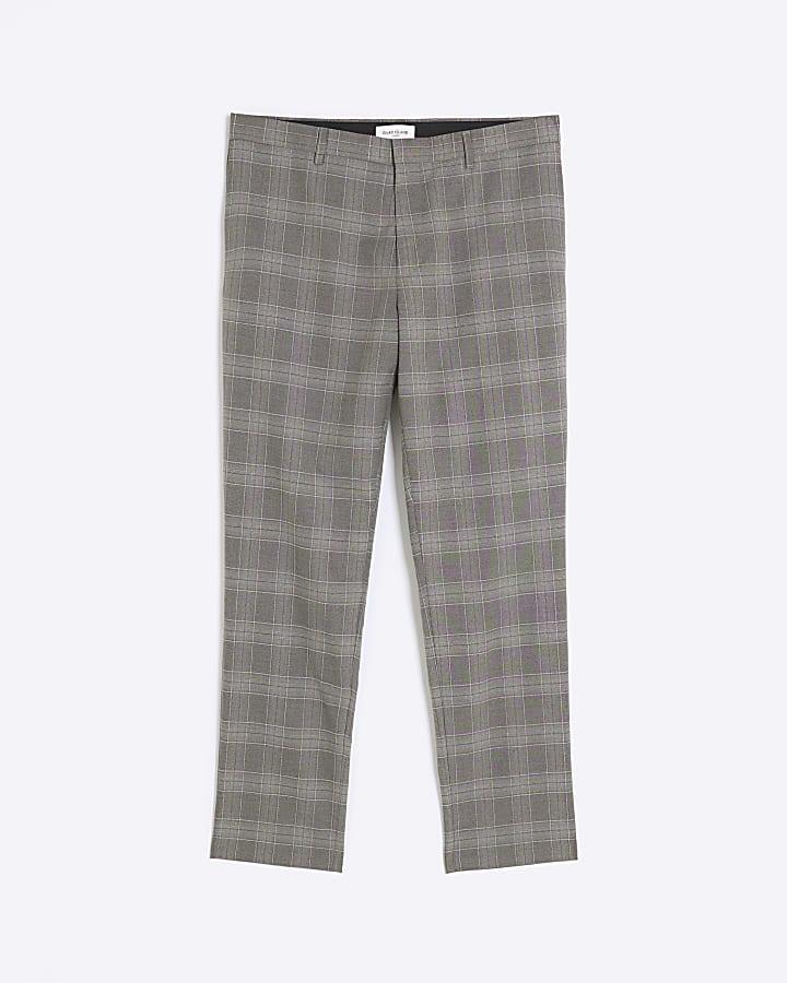 Grey slim fit check suit trousers