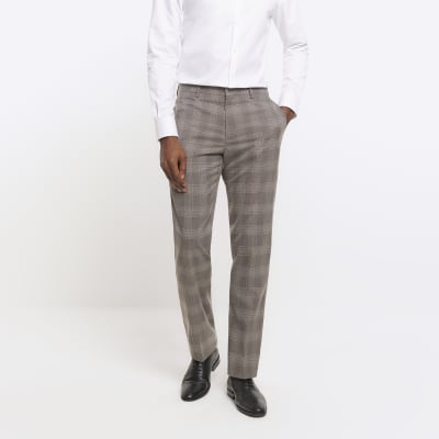 Grey slim fit check suit trousers | River Island