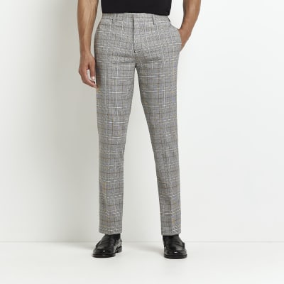 Grey slim fit check trousers | River Island