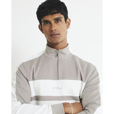 Grey Slim Fit Colour Block Funnel Sweatshirt