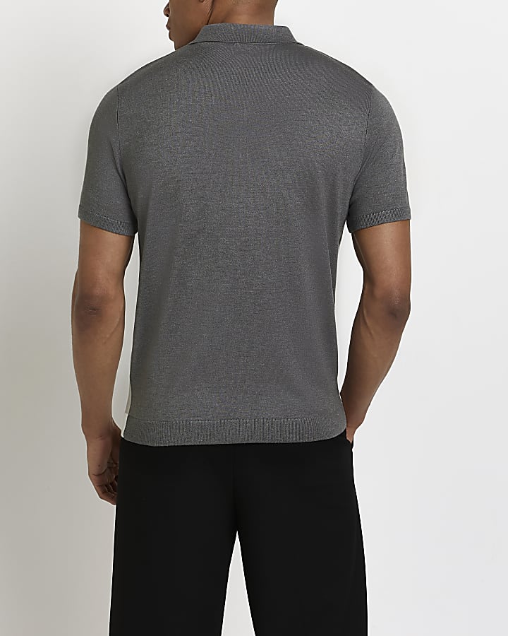 Grey slim fit colour block polo shirt