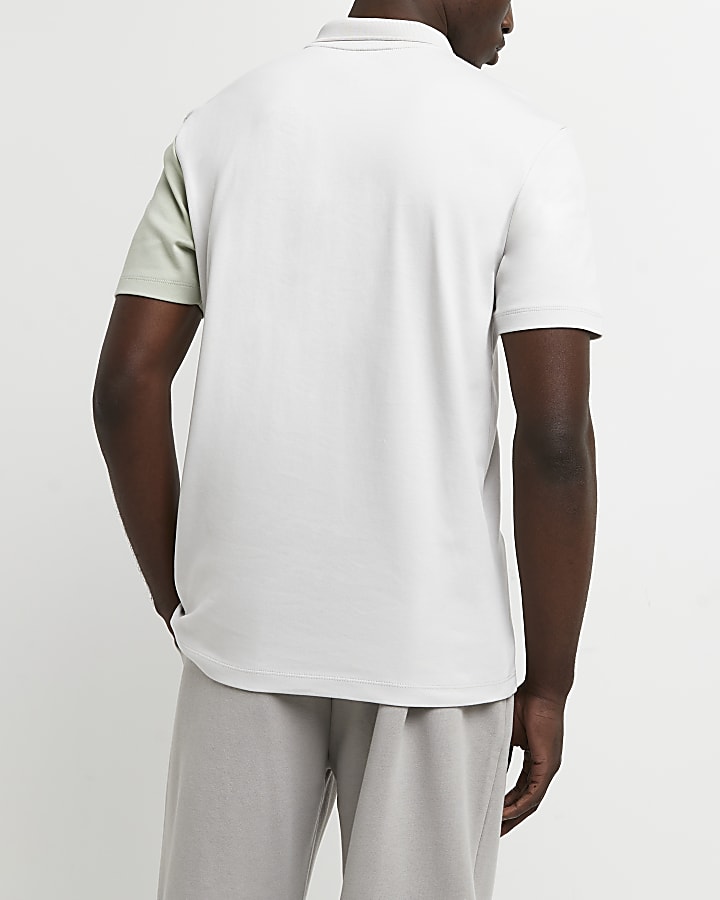 Grey slim fit colour block polo shirt