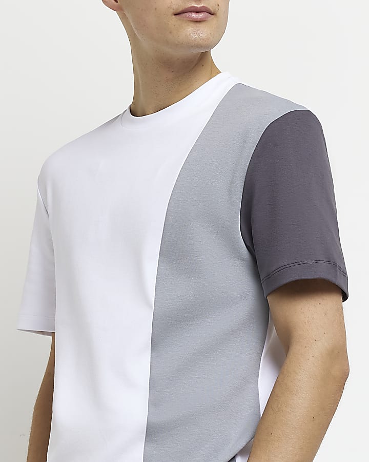 Grey slim fit colour block t-shirt