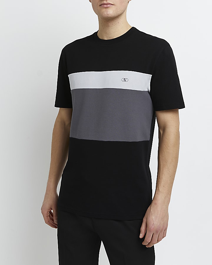 Grey slim fit colour block t-shirt